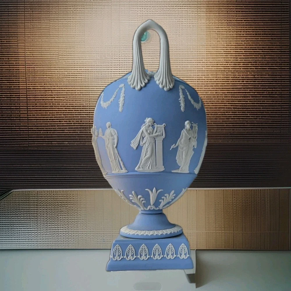 Vintage Wedgwood Blue Jasperware Wing Handled URN/Trophy Vase